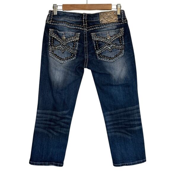 Miss Me Jeans Women 27 Blue Capris Western Rodeo Embroidered Denim Cowgirl - Picture 5 of 10
